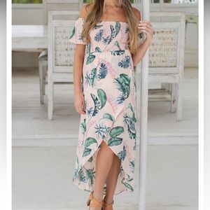 Off the shoulder high low maternity dress